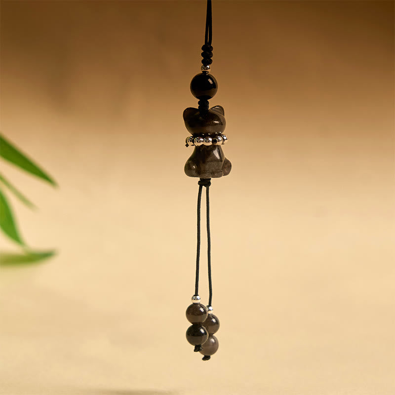 Buddha-Stein, natürlicher Silberglanz, Obsidian, edles Kätzchen, Katze, beruhigende Dekoration zum Aufhängen ans Telefon - image 2