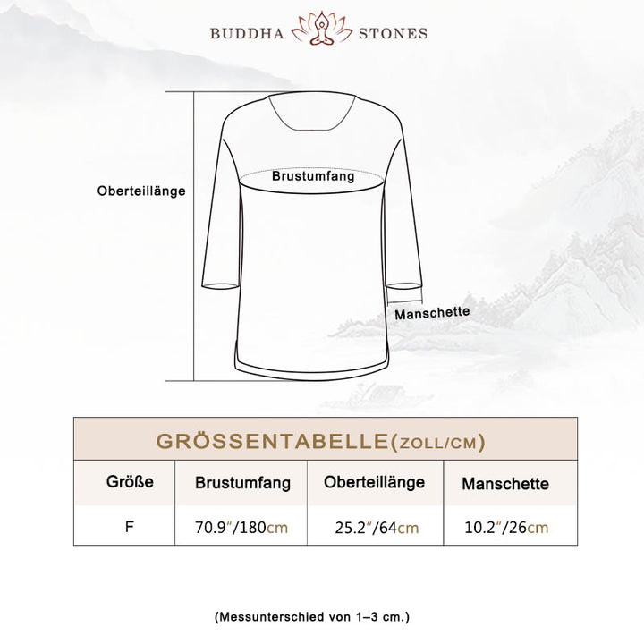 Buddha Stones Einfarbiges Oberteil mit Dreiviertelärmeln und lockerem T-Shirt - image 3