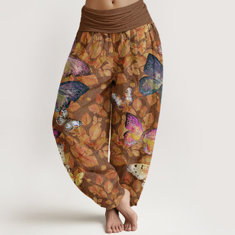 Buddha Stones Lässige Haremshose für Damen mit elastischer Taille und Schmetterlings-/Totblatt-Muster - Sienna - US22， UK/AU26，EU54 (6XL) - image 1