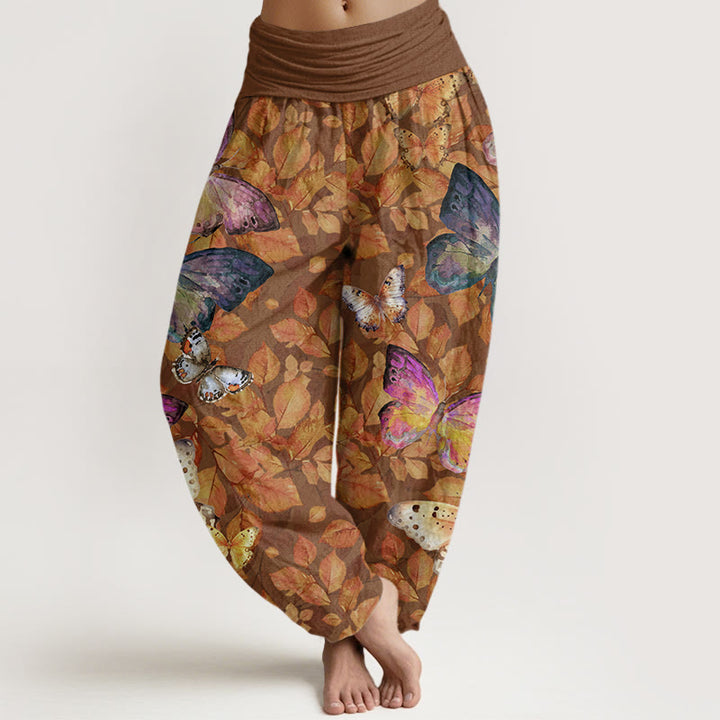 Buddha Stones Lässige Haremshose für Damen mit elastischer Taille und Schmetterlings-/Totblatt-Muster - Sienna - US22， UK/AU26，EU54 (6XL) - image 1