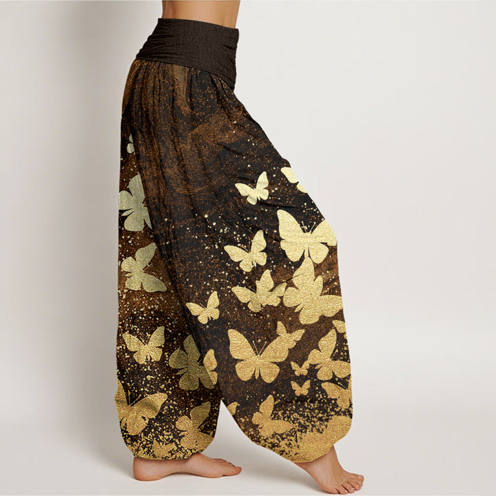 Buddha Stones Lässige Haremshose für Damen mit goldenem Schmetterlingsmuster und elastischer Taille - image 6