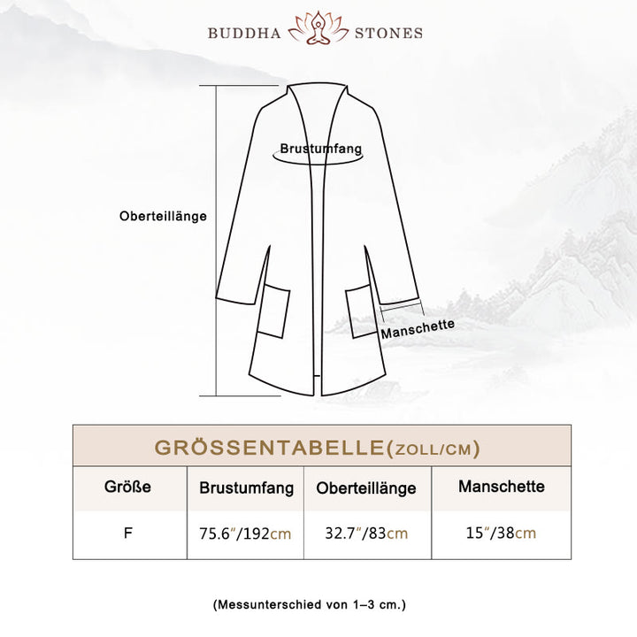 Buddha-Steine, schlichtes Design, langärmeliger Mantel, Zen-Meditation, offene Vorderseite, Baumwolljacke