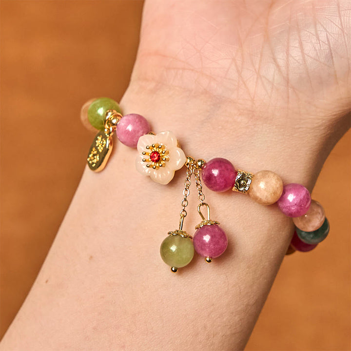 Buddha Stones Natürlicher Turmalin Fu Charakter Blume Glücksmarke Armband