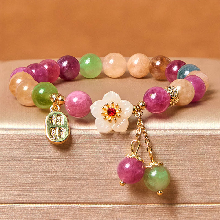 Buddha Stones Natürlicher Turmalin Fu Charakter Blume Glücksmarke Armband