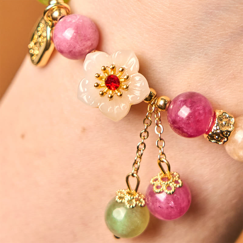 Buddha Stones Natürlicher Turmalin Fu Charakter Blume Glücksmarke Armband