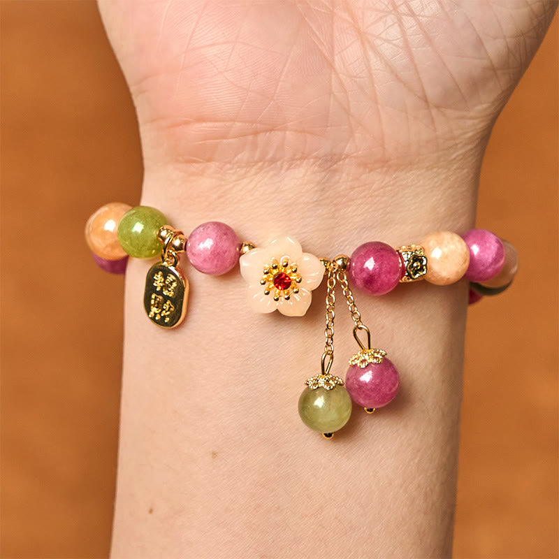 Buddha Stones Natürlicher Turmalin Fu Charakter Blume Glücksmarke Armband
