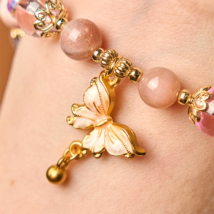 Buddha Stones Armband mit natürlichem Amethyst, Sonnenstein, Schmetterling, Frieden