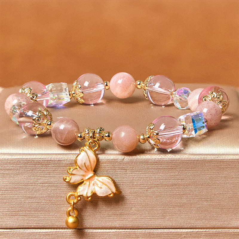 Buddha Stones Armband mit natürlichem Amethyst, Sonnenstein, Schmetterling, Frieden