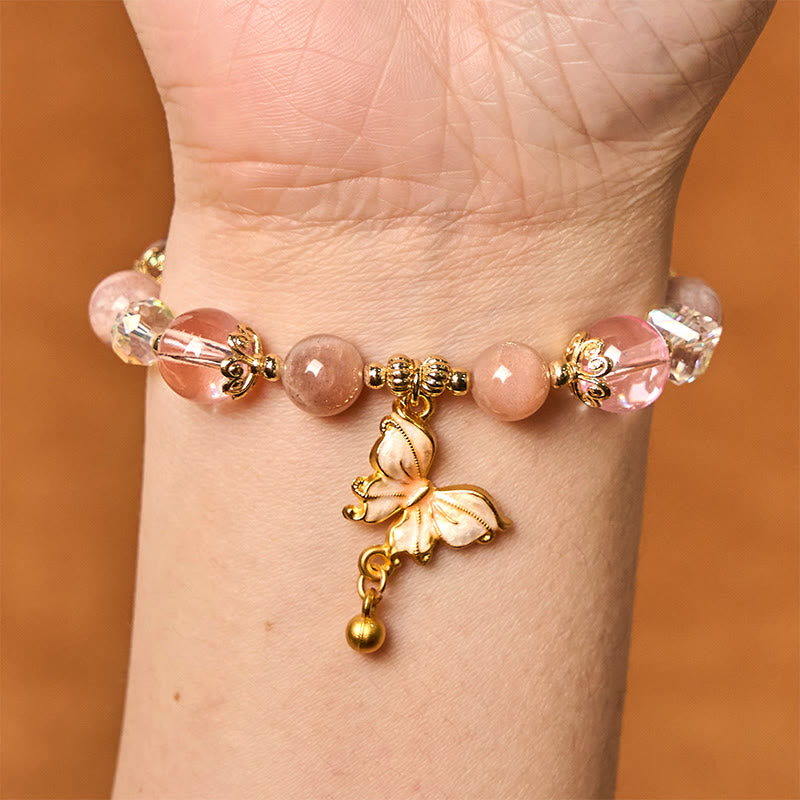 Buddha Stones Armband mit natürlichem Amethyst, Sonnenstein, Schmetterling, Frieden