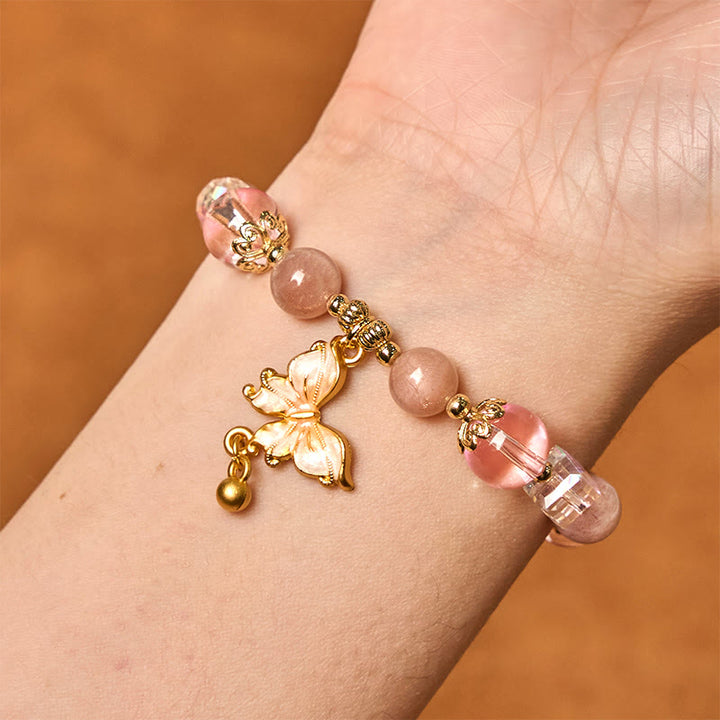 Buddha Stones Armband mit natürlichem Amethyst, Sonnenstein, Schmetterling, Frieden