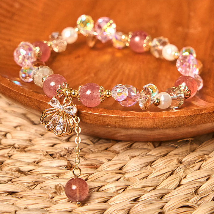 Buddha Stones Natürliches Erdbeerquarz Perlenmuschel Positives Armband