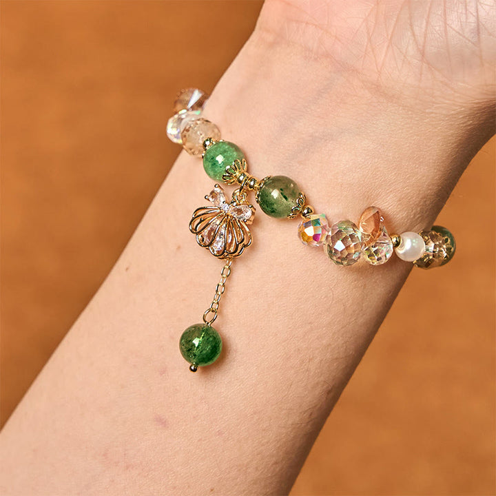 Buddha Stones Natürliches Erdbeerquarz Perlenmuschel Positives Armband