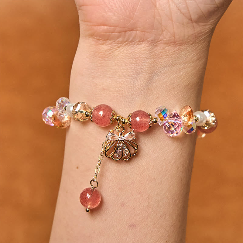 Buddha Stones Natürliches Erdbeerquarz Perlenmuschel Positives Armband