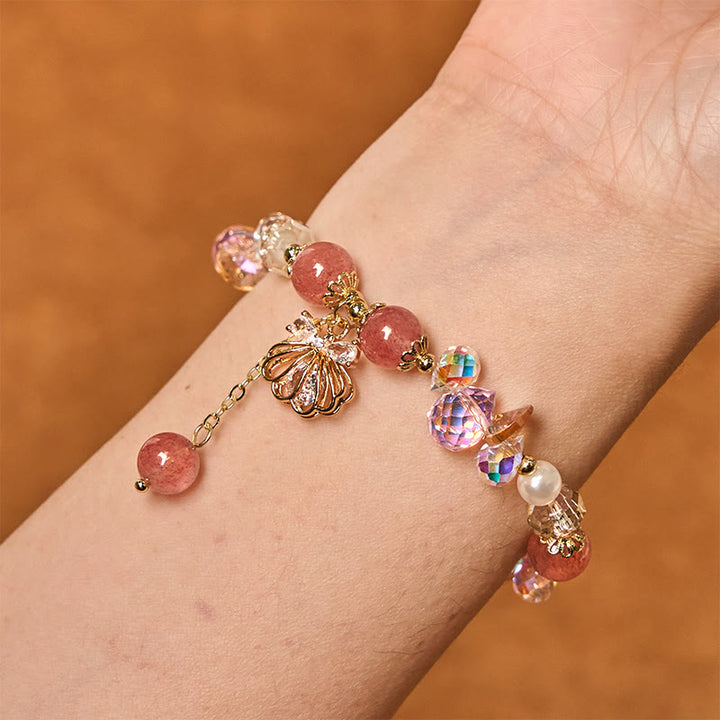 Buddha Stones Natürliches Erdbeerquarz Perlenmuschel Positives Armband