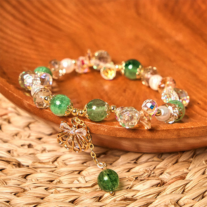 Buddha Stones Natürliches Erdbeerquarz Perlenmuschel Positives Armband