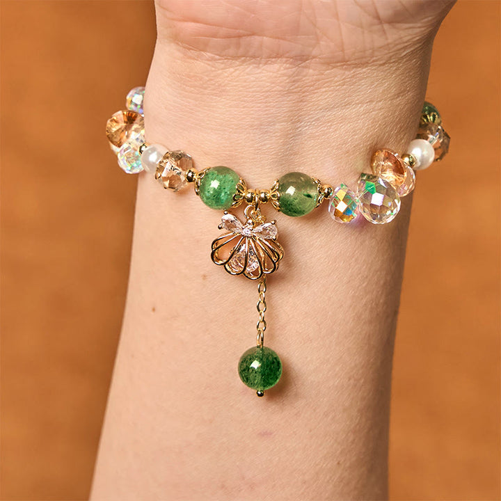 Buddha Stones Natürliches Erdbeerquarz Perlenmuschel Positives Armband