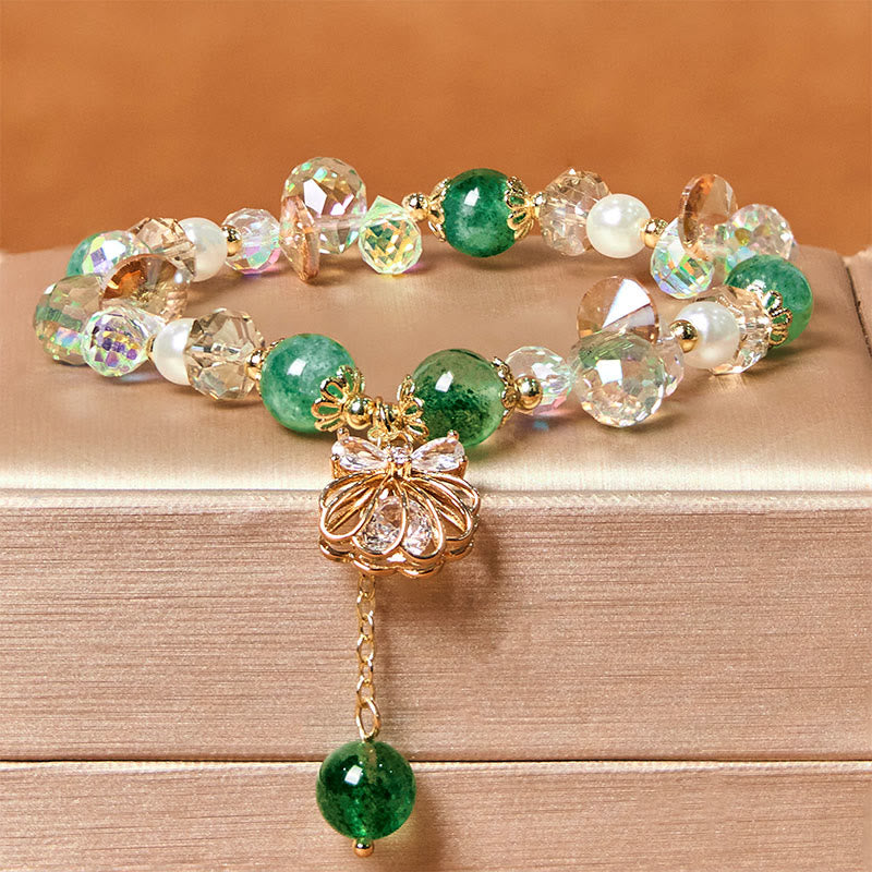 Buddha Stones Natürliches Erdbeerquarz Perlenmuschel Positives Armband