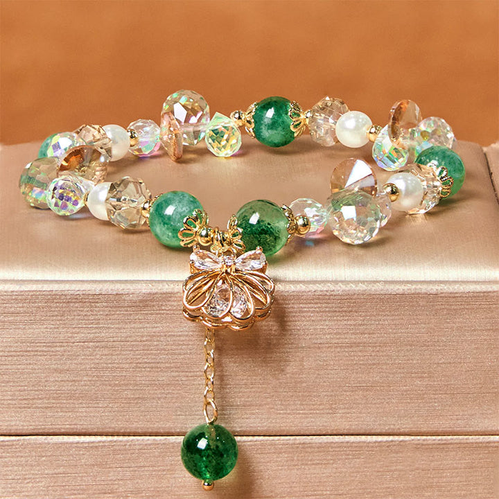 Buddha Stones Natürliches Erdbeerquarz Perlenmuschel Positives Armband