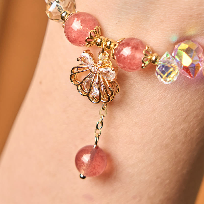 Buddha Stones Natürliches Erdbeerquarz Perlenmuschel Positives Armband