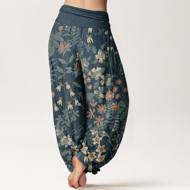 Lässige Haremshose mit Gänseblümchen-Blumen-Blätter-Design für Damen mit elastischer Taille und Buddha Stones - image 2