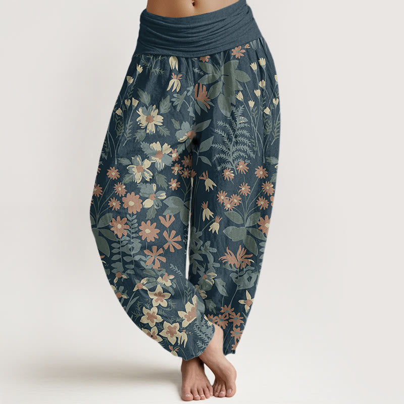 Lässige Haremshose mit Gänseblümchen-Blumen-Blätter-Design für Damen mit elastischer Taille und Buddha Stones - Hellblau - US22， UK/AU26，EU54 (6XL) - image 1
