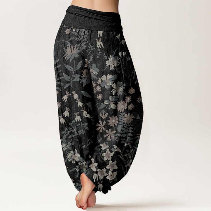 Lässige Haremshose mit Gänseblümchen-Blumen-Blätter-Design für Damen mit elastischer Taille und Buddha Stones - image 6