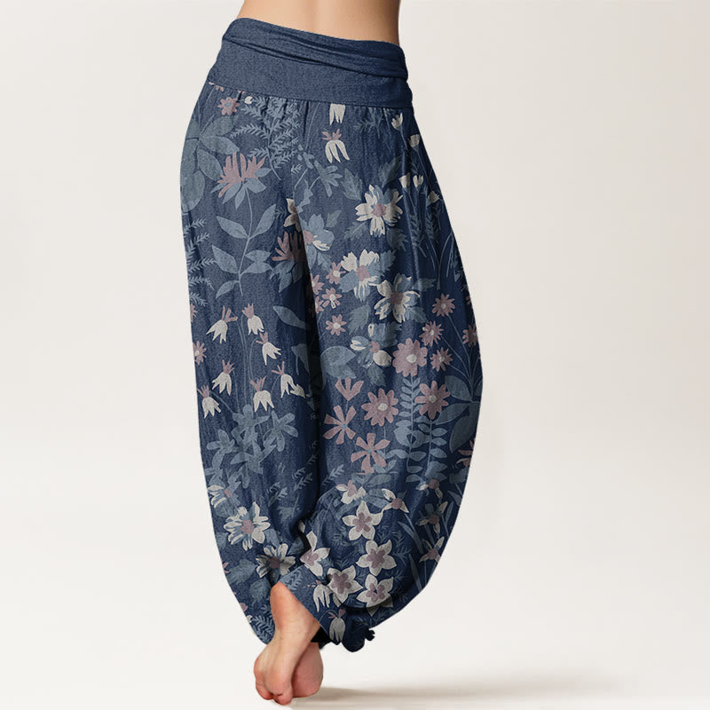 Lässige Haremshose mit Gänseblümchen-Blumen-Blätter-Design für Damen mit elastischer Taille und Buddha Stones - image 9