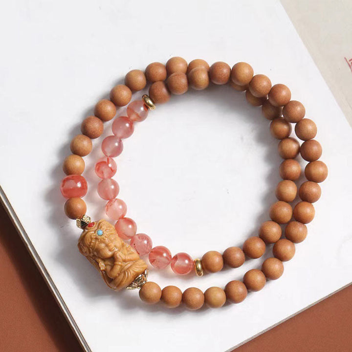 Buddha Stones Tibetisches Zakiram Göttin des Reichtums Südroter Achat Sandelholz Glücksarmband