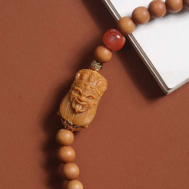 Buddha Stones Tibetisches Zakiram Göttin des Reichtums Südroter Achat Sandelholz Glücksarmband