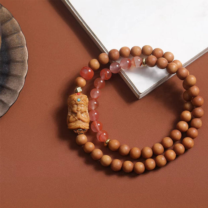 Buddha Stones Tibetisches Zakiram Göttin des Reichtums Südroter Achat Sandelholz Glücksarmband