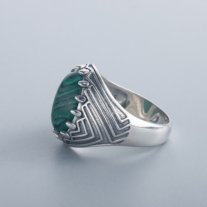 Buddha Stones Ovaler Vintage-Ring aus 925er Sterlingsilber mit Malachitperle und Ruhe - image 3