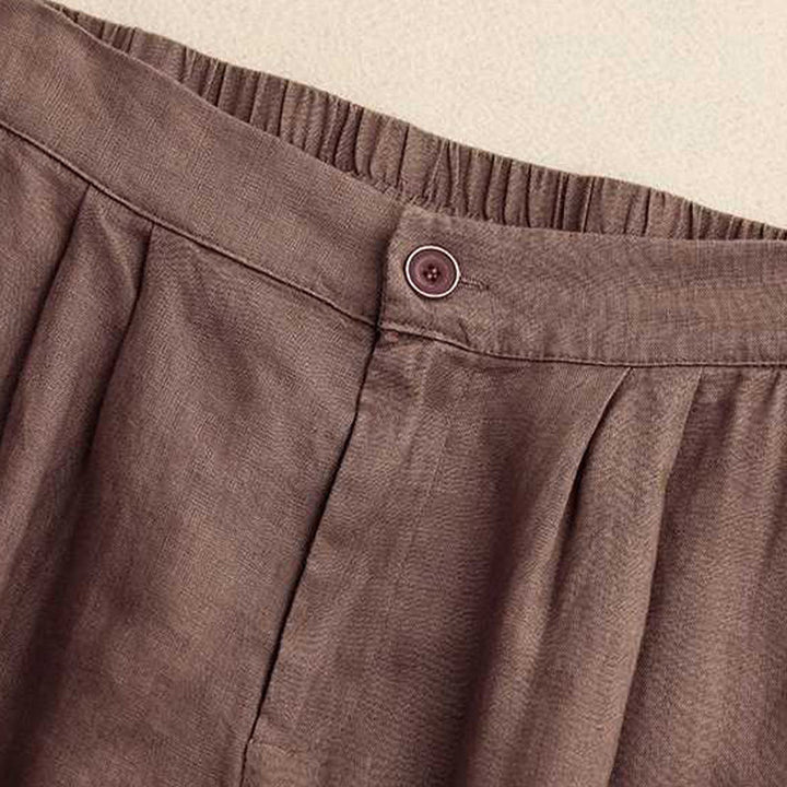 Buddha Stones Sommer Casual Solid Color Reißverschlussknopf Acrylfaser Froschknopf Damen Shorts mit Taschen