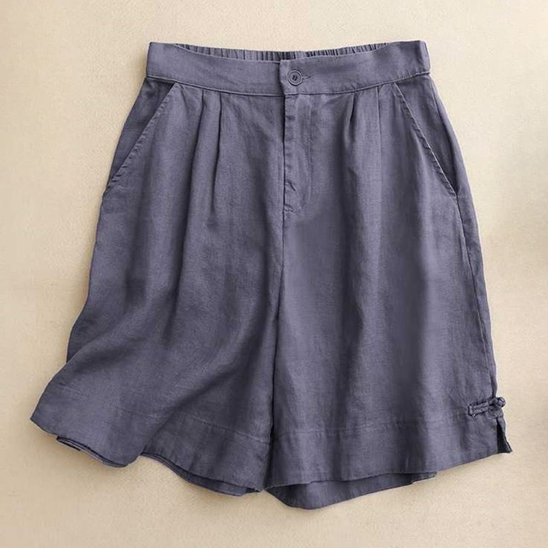 Buddha Stones Sommer Casual Solid Color Reißverschlussknopf Acrylfaser Froschknopf Damen Shorts mit Taschen