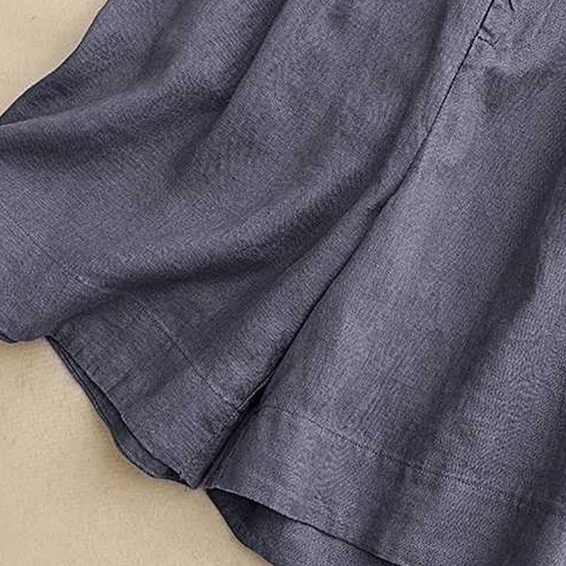 Buddha Stones Sommer Casual Solid Color Reißverschlussknopf Acrylfaser Froschknopf Damen Shorts mit Taschen