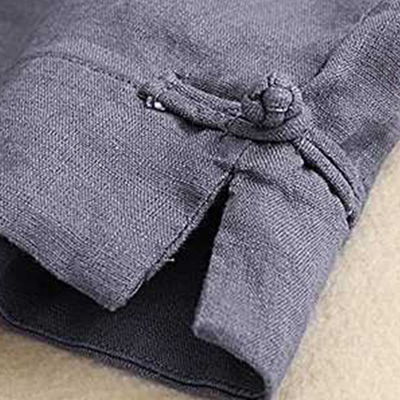 Buddha Stones Sommer Casual Solid Color Reißverschlussknopf Acrylfaser Froschknopf Damen Shorts mit Taschen