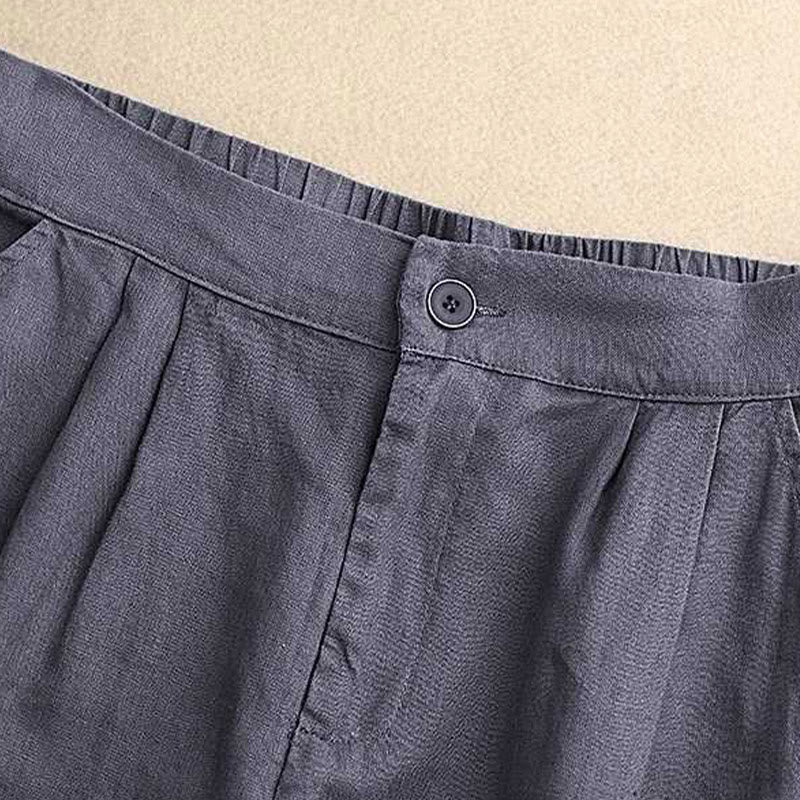 Buddha Stones Sommer Casual Solid Color Reißverschlussknopf Acrylfaser Froschknopf Damen Shorts mit Taschen