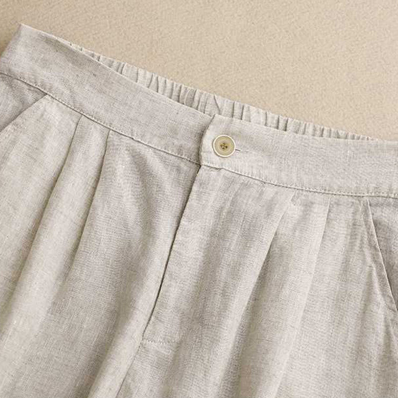 Buddha Stones Sommer Casual Solid Color Reißverschlussknopf Acrylfaser Froschknopf Damen Shorts mit Taschen