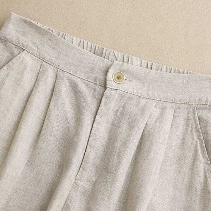 Buddha Stones Sommer Casual Solid Color Reißverschlussknopf Acrylfaser Froschknopf Damen Shorts mit Taschen