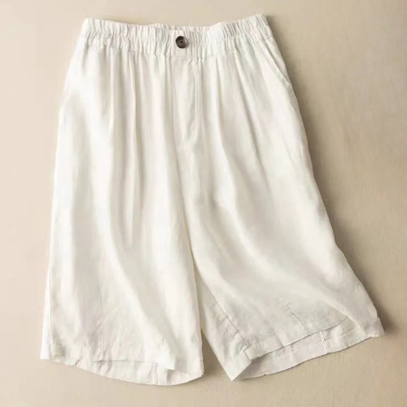 Buddha Stones Sommer Casual Plain Zipper Button Baumwolle Leinen Damen Shorts mit Taschen - Weiß - US8-10， UK/AU12-14，EU40-42 (3XL) - image 9