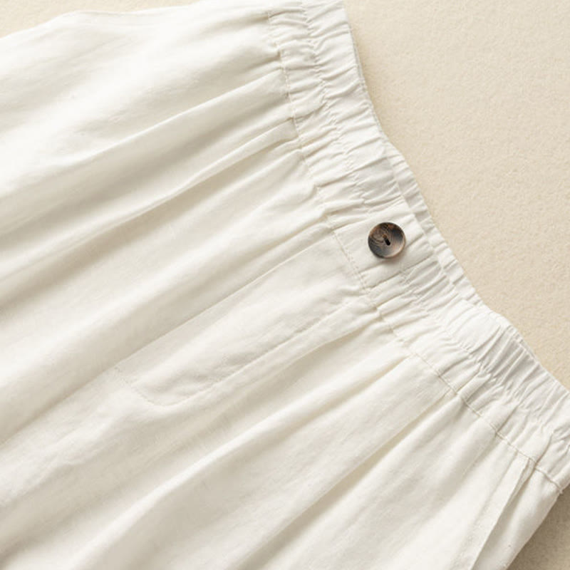 Buddha Stones Sommer-Freizeit-Shorts für Damen aus Baumwoll-Leinen-Mischgewebe mit Taschen und schlichten Knöpfen - image 9