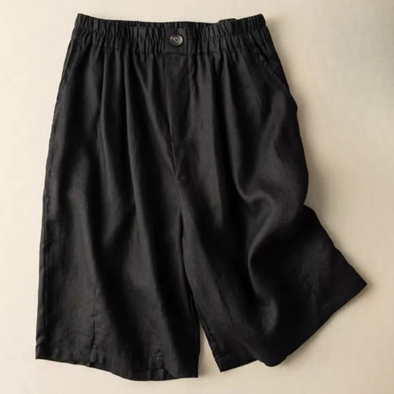 Buddha Stones Sommer Casual Plain Zipper Button Baumwolle Leinen Damen Shorts mit Taschen - Schwarz - US8-10， UK/AU12-14，EU40-42 (3XL) - image 13