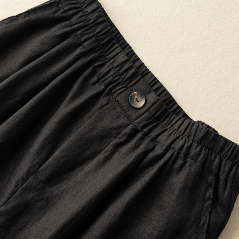 Buddha Stones Sommer-Freizeit-Shorts für Damen aus Baumwoll-Leinen-Mischgewebe mit Taschen und schlichten Knöpfen - image 13