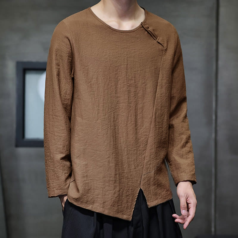 Buddha Stones, einfarbiges, lockeres Herrenhemd mit langen Ärmeln und Rundhalsausschnitt - image 36