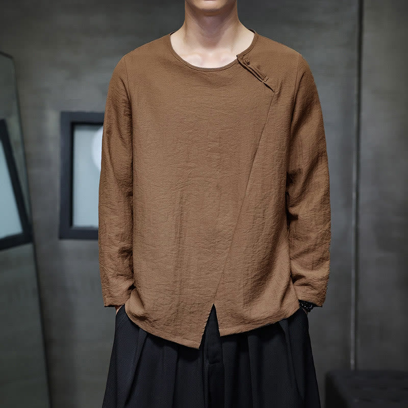 Buddha Stones Einfarbige, lockere Langarm-Herrenhemden aus Baumwolle mit Rundhalsausschnitt - Peru - US/ UK/AU46, EU56 (5XL) - image 34