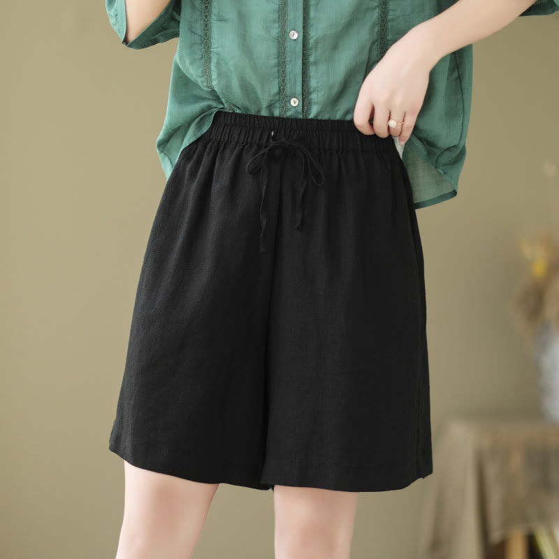 Buddha Stones Sommer Casual Stickerei Muster Baumwolle Leinen Damen Shorts mit Taschen