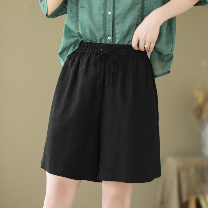 Buddha Stones Sommer Casual Stickerei Muster Baumwolle Leinen Damen Shorts mit Taschen