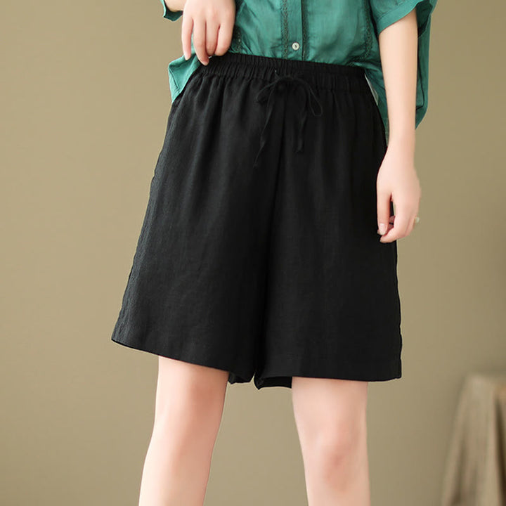 Buddha Stones Sommer Casual Stickerei Muster Baumwolle Leinen Damen Shorts mit Taschen