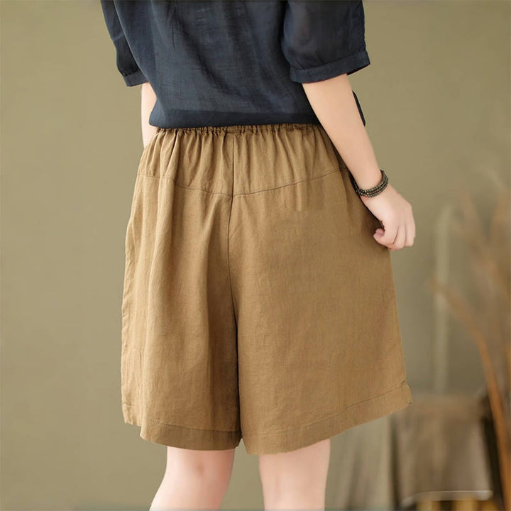 Buddha Stones Sommer Casual Stickerei Muster Baumwolle Leinen Damen Shorts mit Taschen