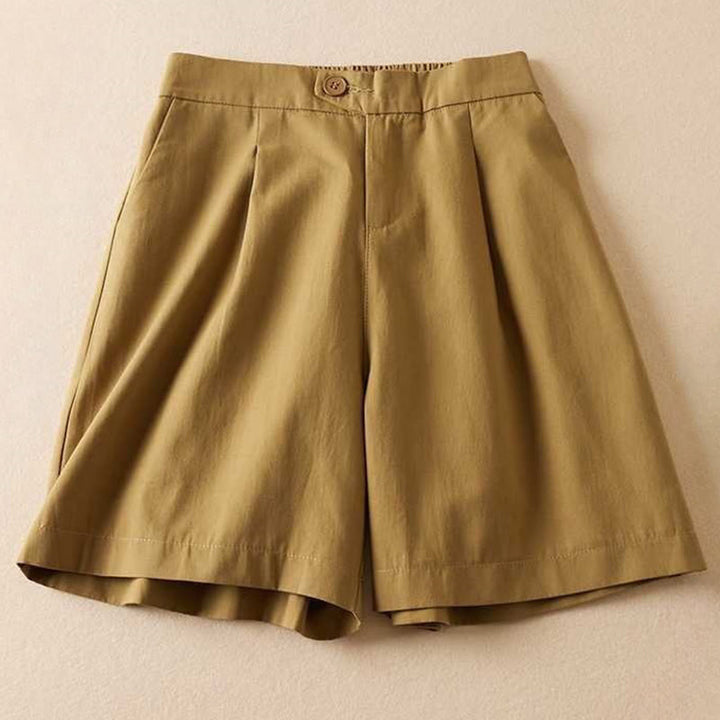 Buddha Stones Sommer Casual Plain Baumwolle Leinen Reißverschluss Knopf Damen Shorts mit Taschen