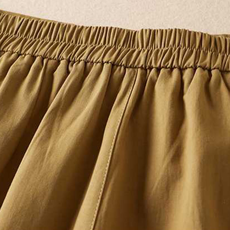 Buddha Stones Sommer Casual Plain Baumwolle Leinen Reißverschluss Knopf Damen Shorts mit Taschen